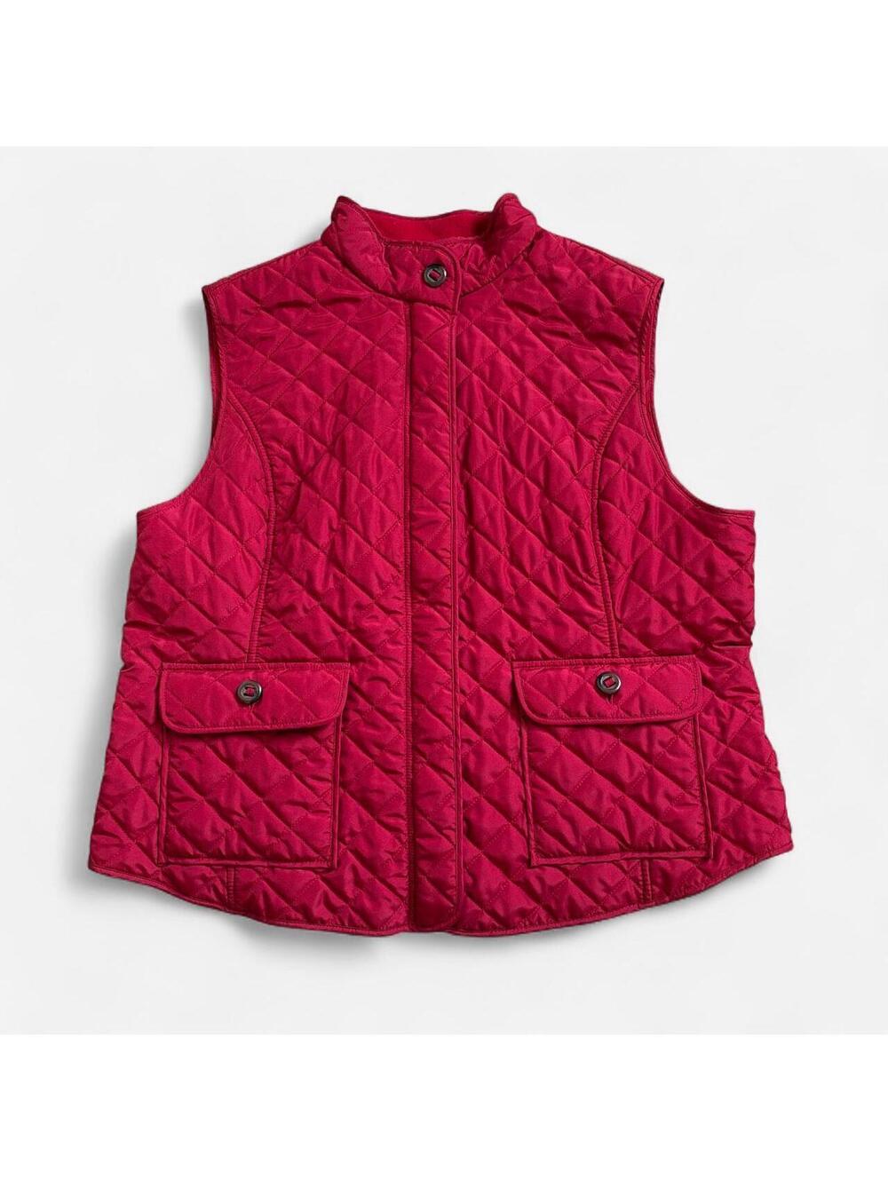 Van Heusen Quilted Vest Womens XL Red Diamond Fleece Lined